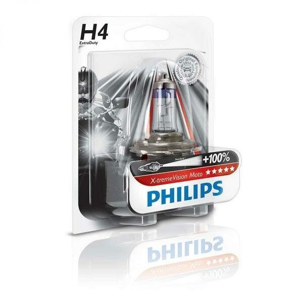 Лампа 12 В, Н4,  60/55 Вт, P43t "Philips" X -TREME VISION Moto +100%  [12342XVBW] блистер