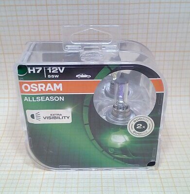 Лампа 12 В, Н7,  55 Вт, "OSRAM" Allseason Longlife 3000K к-т 2 шт [64210ALL2] евробокс